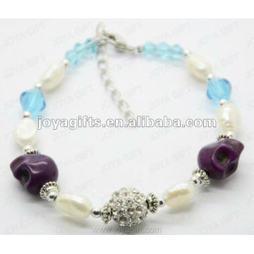 Fashion 2012 Joya Purple Skull Anklet perlé